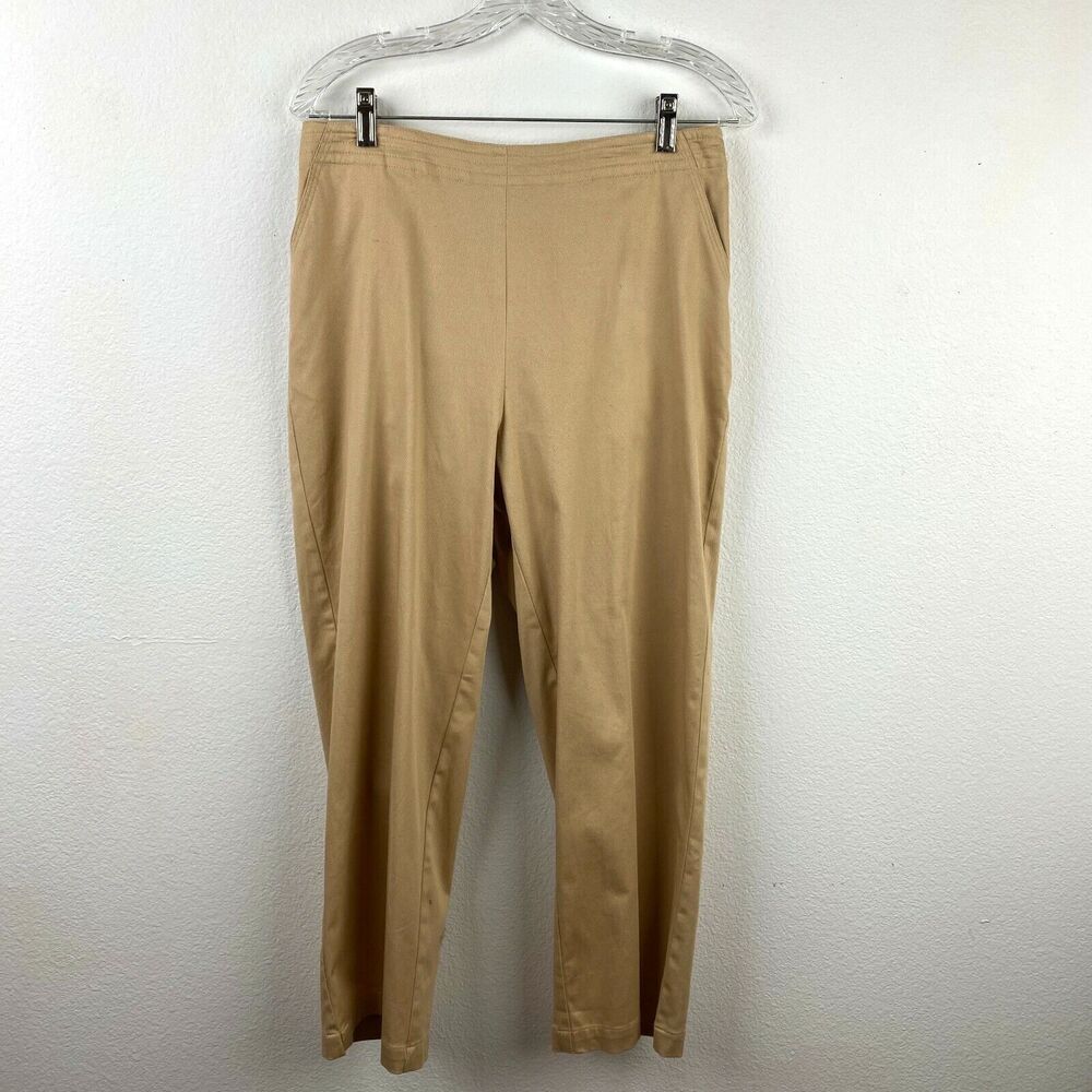 Dialogue Women Pants Trouser Size 10 Tan Twill Straight Leg Side Zipper Pockets